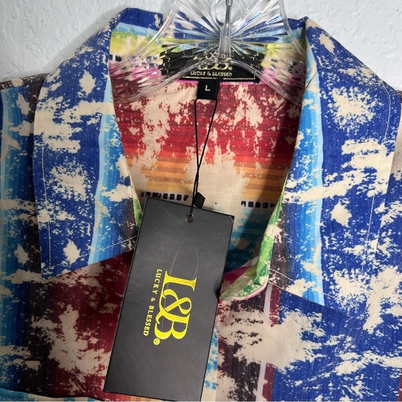 Lucky & Blessed Top Women Large Cactus Embroidered Suede Boho Western Shirt Y - Picture 3 of 7